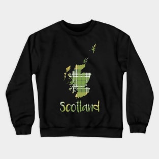 Scotland Green and Yellow Tartan Map Typography Design Crewneck Sweatshirt